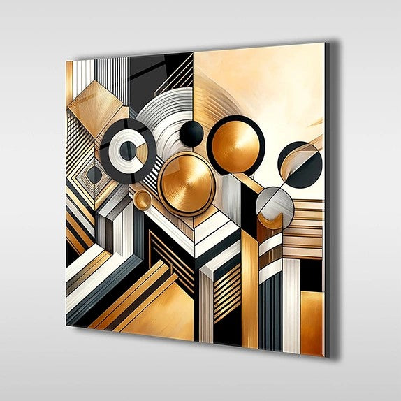 Golden Geometric Glass Wall Art - Abstract Wall Arts
