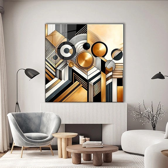 Golden Geometric Glass Wall Art - Abstract Wall Arts
