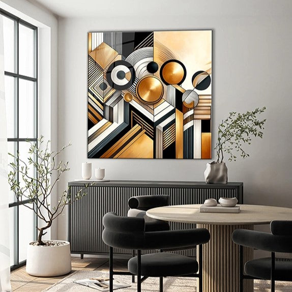 Golden Geometric Glass Wall Art - Abstract Wall Arts