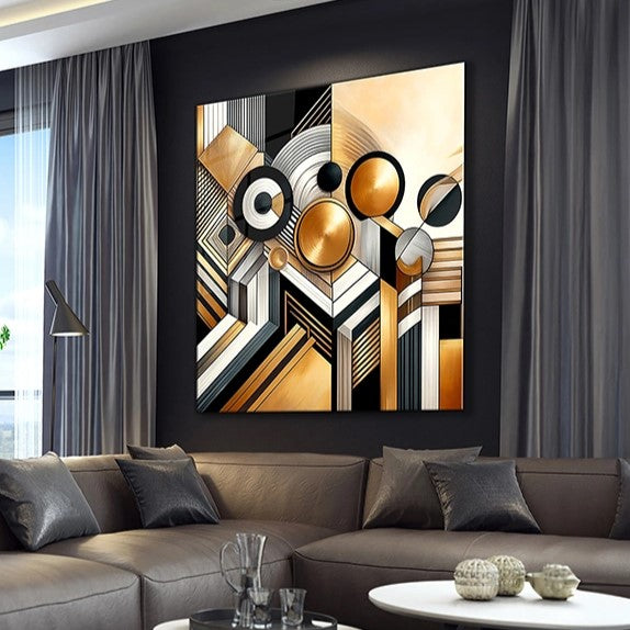 Golden Geometric Glass Wall Art - Abstract Wall Arts