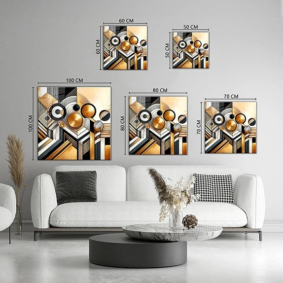 Golden Geometric Glass Wall Art - Abstract Wall Arts