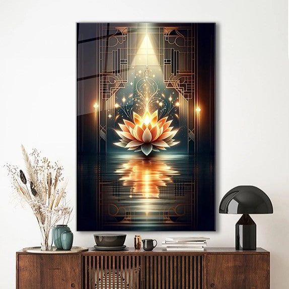 Lotus Flower Spiritual Glass Wall Art - Spiritual Wall Arts