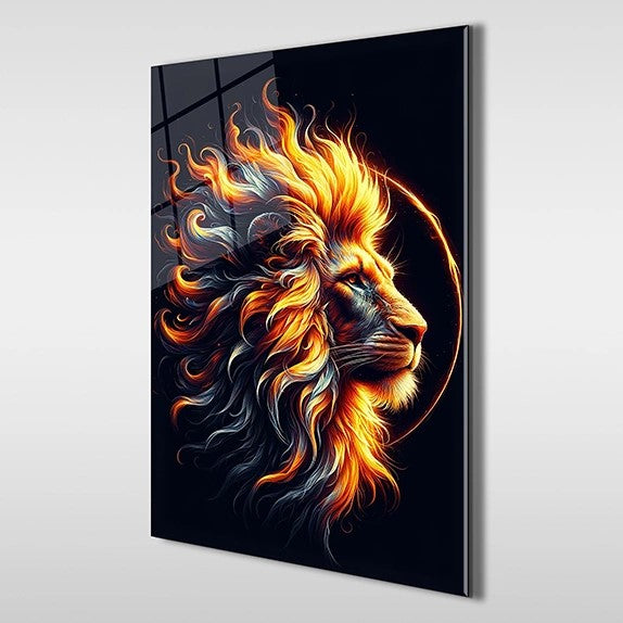 Fiery Lion Glass Wall Art - Animal Wall Arts