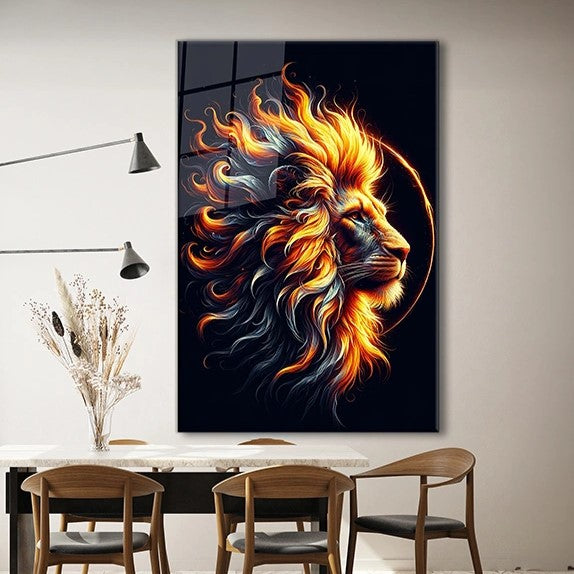 Fiery Lion Glass Wall Art - Animal Wall Arts