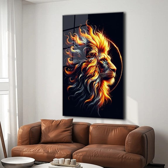 Fiery Lion Glass Wall Art - Animal Wall Arts