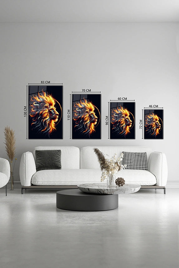 Fiery Lion Glass Wall Art - Animal Wall Arts