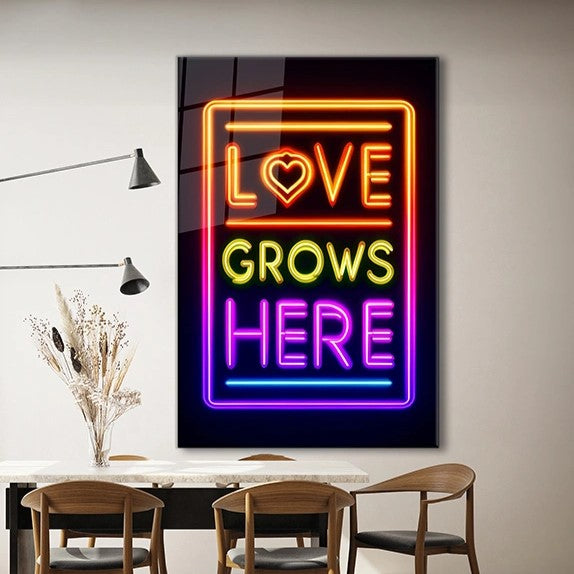Love Grows Here Glass Wall Art - Motivational Wall Arts