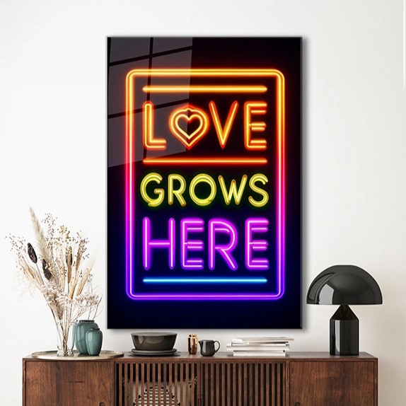Love Grows Here Glass Wall Art - Motivational Wall Arts