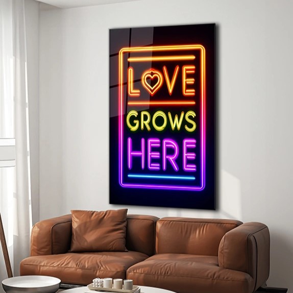 Love Grows Here Glass Wall Art - Motivational Wall Arts