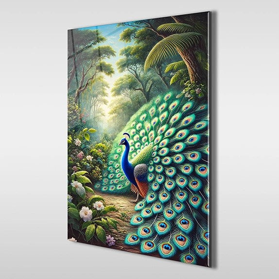 Majestic Peacock Glass Wall Art - Animal Wall Arts