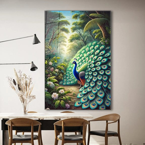 Majestic Peacock Glass Wall Art - Animal Wall Arts