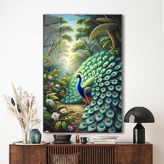 Majestic Peacock Glass Wall Art - Animal Wall Arts